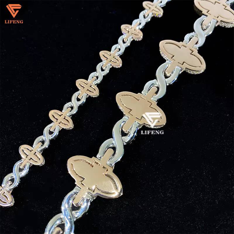 Hot Selling 925 Sterling Silver Marquise Flower Design Hip Hop Jewelry Iced Out Moissanite Infinity Clover Bracelet Men