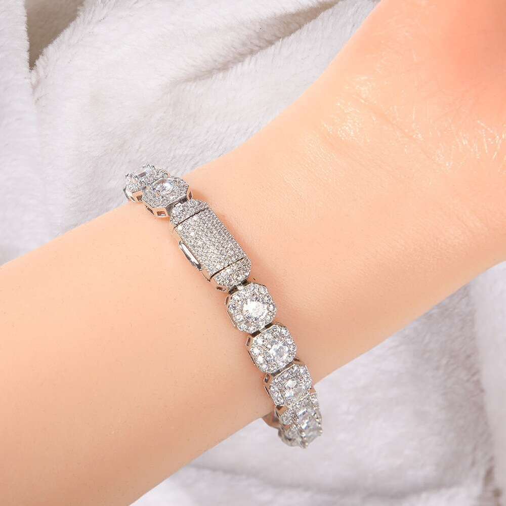 Reverse Love Chi Cheng Same Style 10mm High-end Design Hip-hop Copper Inlaid Zircon Sugar Cube Trendy Bracelet