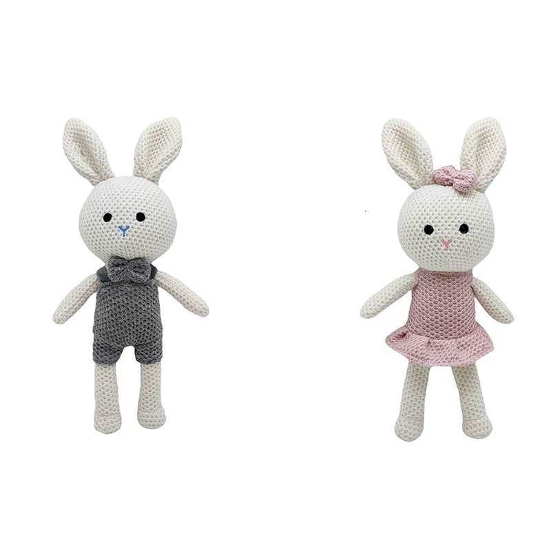 1 pcs new handmade rabbit crochet wool doll wool animal stuffed plush toy baby soothing Knitted couple rabbit Cuddle Doll X250730