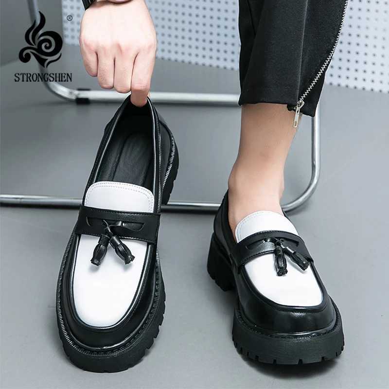 STRONGSHEN Fion Men Tassel Loafers Leather Shoes Business Formal Shoes Designer Oxford Shoes Mens Platform Party Wedding Shoes Y250730