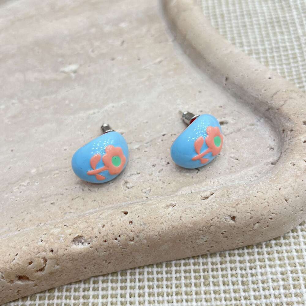 TikTok Korean Style Cream Colorful Flower Semi-Circular Earrings Minimalist Cute Creative Versatile c67