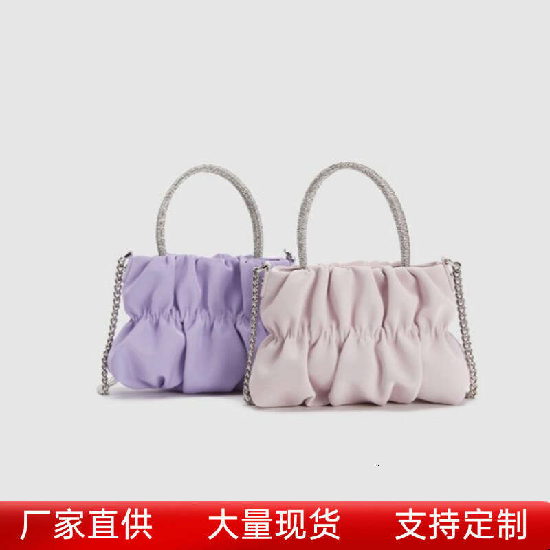Rhinestone Pleated Cloud Handbag Elegant Socialite Style Chain Fashionable Versatile High-end Feel Single Shoulder Crossbody Bag for Women