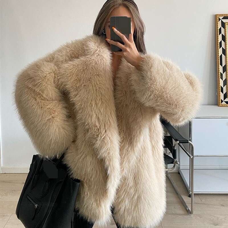 Women's Clothing For Women Medium And Long Style Temperament Large Lapel Loose Net Celebrity Plush Coat