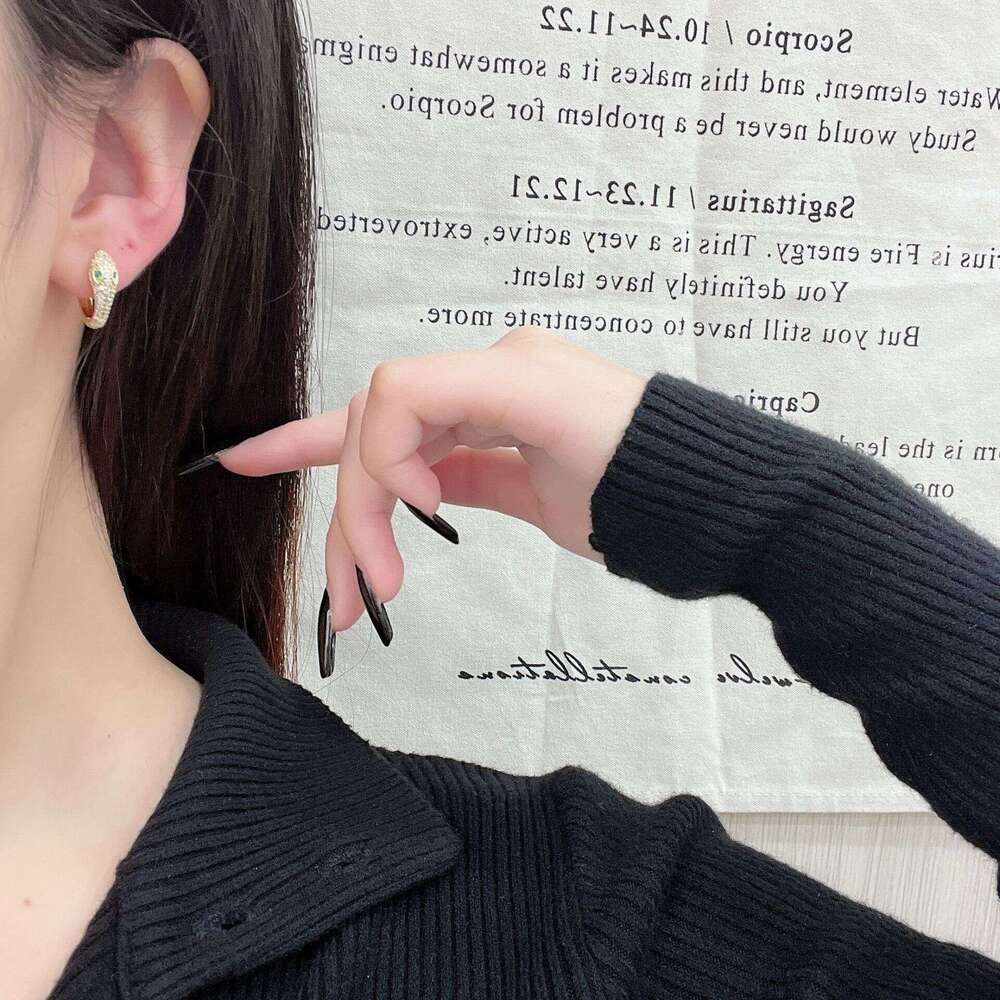 INS Dia-Studded Snake-Shaped Earrings for Women, Light Niche Design, High-End Hoop Earrings, Unique Cold Style Ear Jewelry 0d7