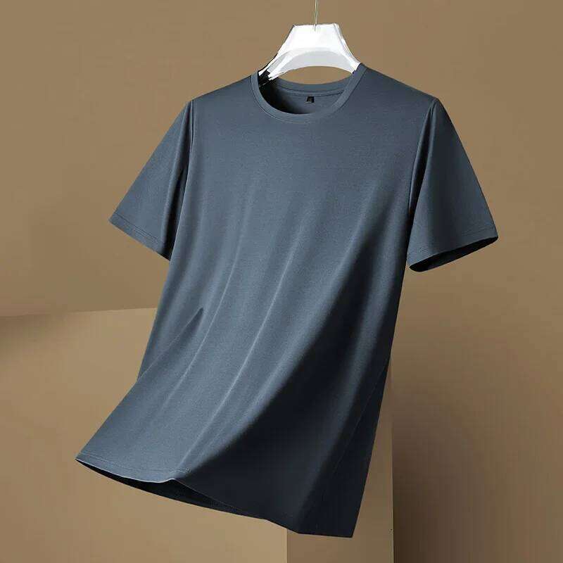 Men's Short-Sleeve T-Shirt Contains mulberry silk Summer 2025 Lightweight, Wrinkle-Resistant Solid Color Casual Top