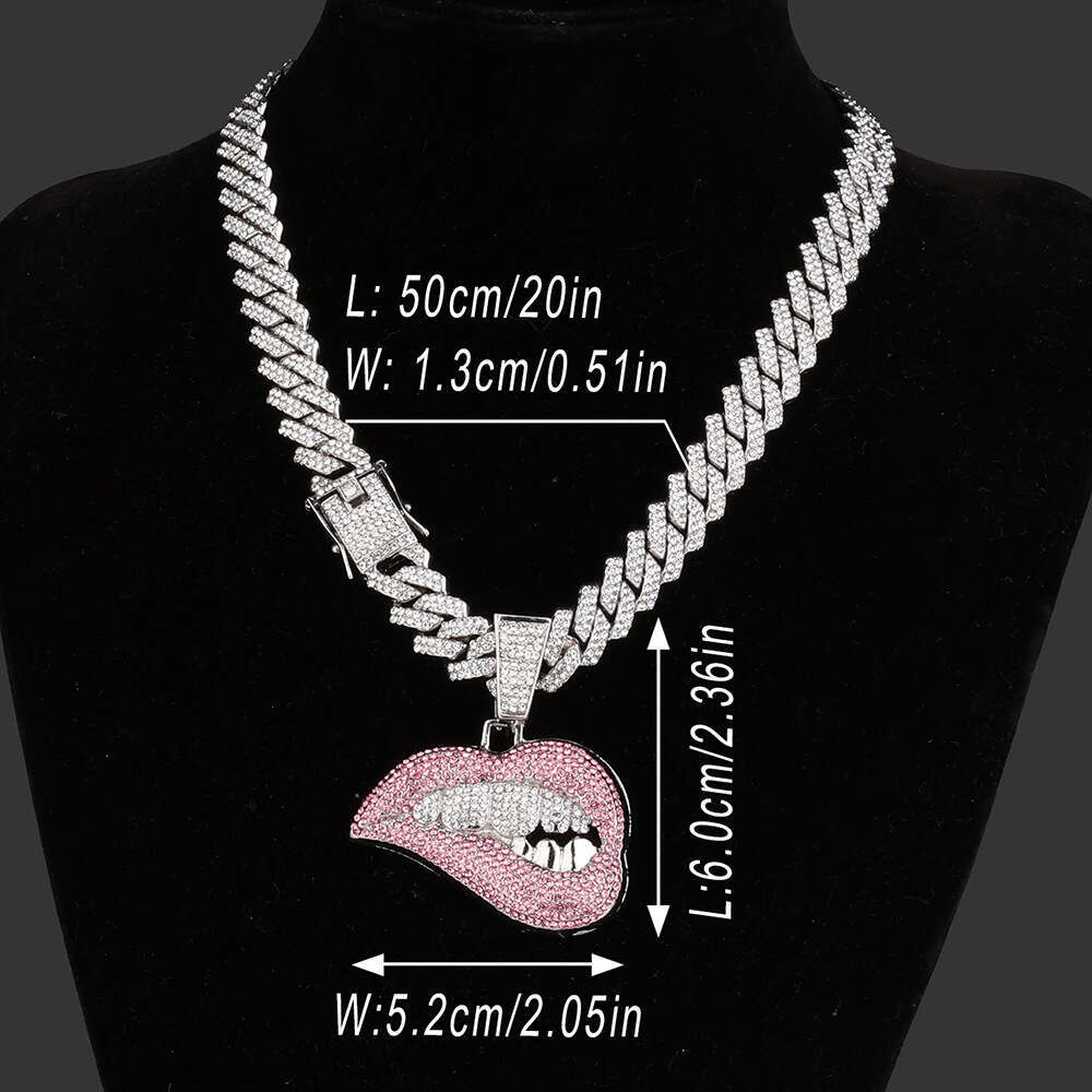 Hot Selling Full Dia Multi-color Lip-biting Pendant Hip-hop Exaggerated Personality Creative Cuban Chain Necklace