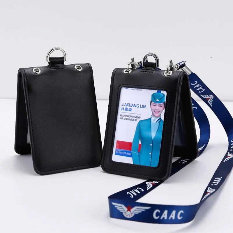 Aviation Flight Attendant Neck Lanyard Badge Holder Genuine Leather Staff Work Business Name Tag Id Cards Badg 250730