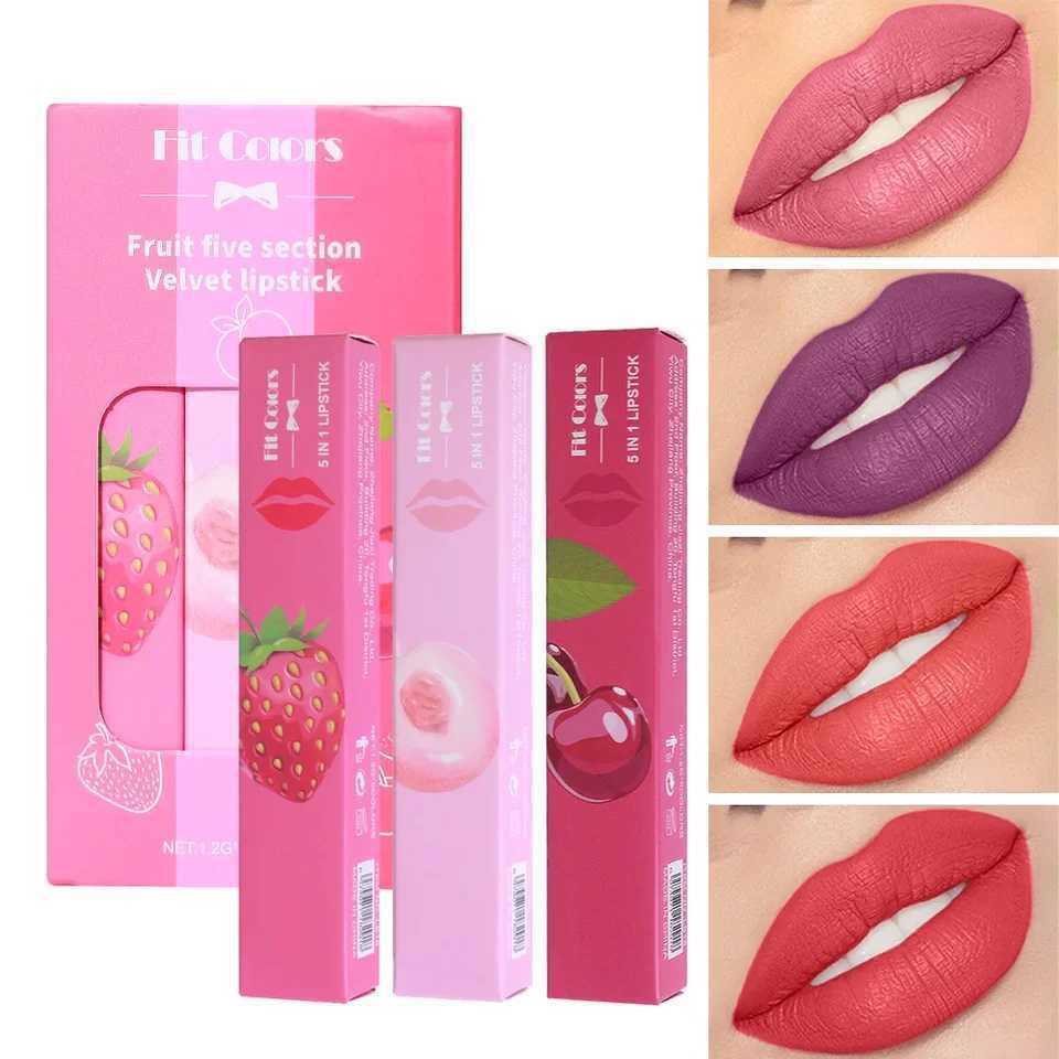 5 in 1 Mini Lipstick Set Fruit Total 15 Colors Inside Velvet Long Lasting Matte Lipsticks Kit Sexy Red Pink Women Lipsticks Sets G250729