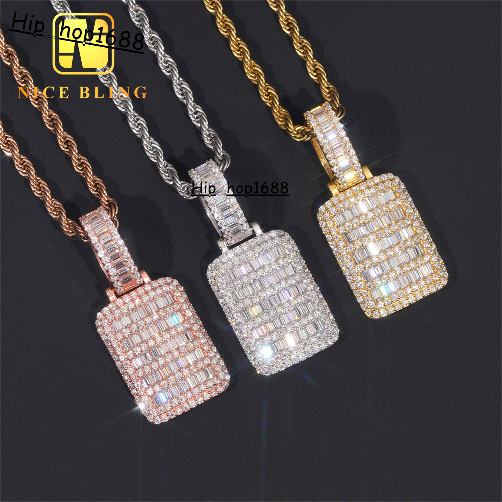 Custom Iced Out Baguette Diamond Hip Hop Moissanite Jewelry Pendant 925 Sterling Silver VVS Moissanite Hip Hop Style Pendant