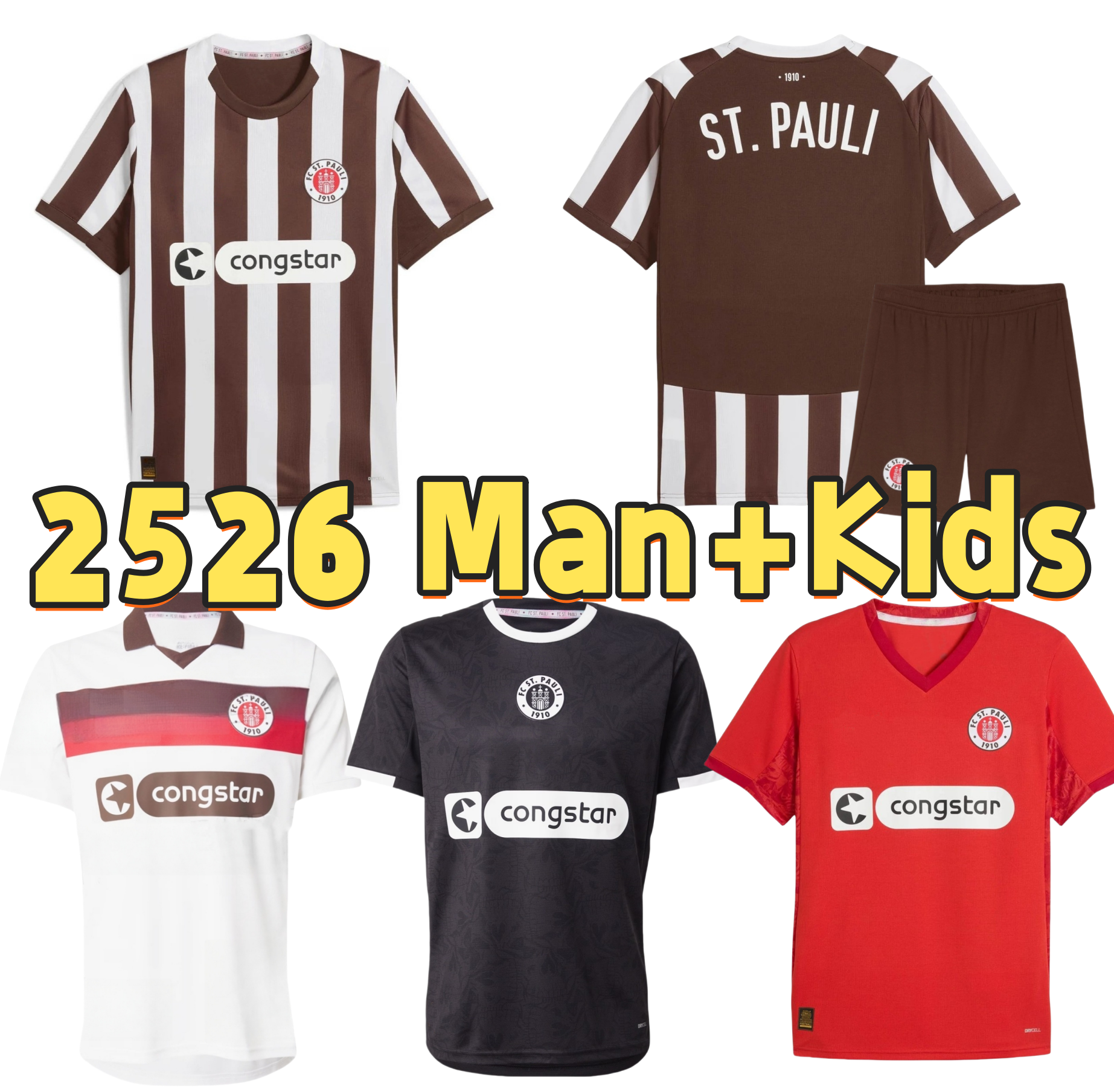25 26 ST Pauli Soccer Jerseys 2025 2026 Pauli Home Away ST.Pauli BECKER 20 IRVINE 7 KYEREH 17 HARTEL 30 SMITH 8 PAQARADA 23 MEDIC 18 JERSEY FOOTBALL SHIRTS WHITE BLACK