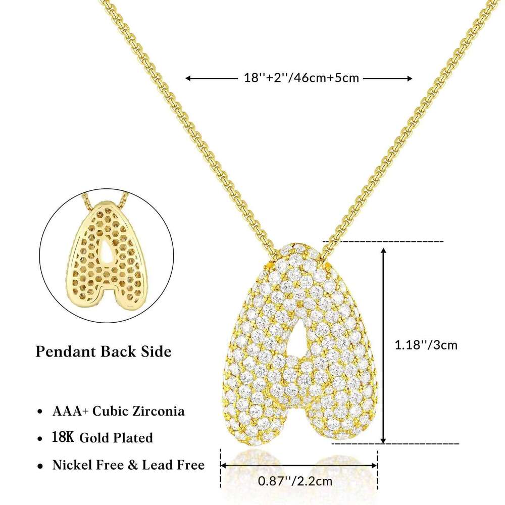 Fashion Bubble Pendant A to Z Initial Necklace for Women Girls Exquisite Letter Jewelry Gift
