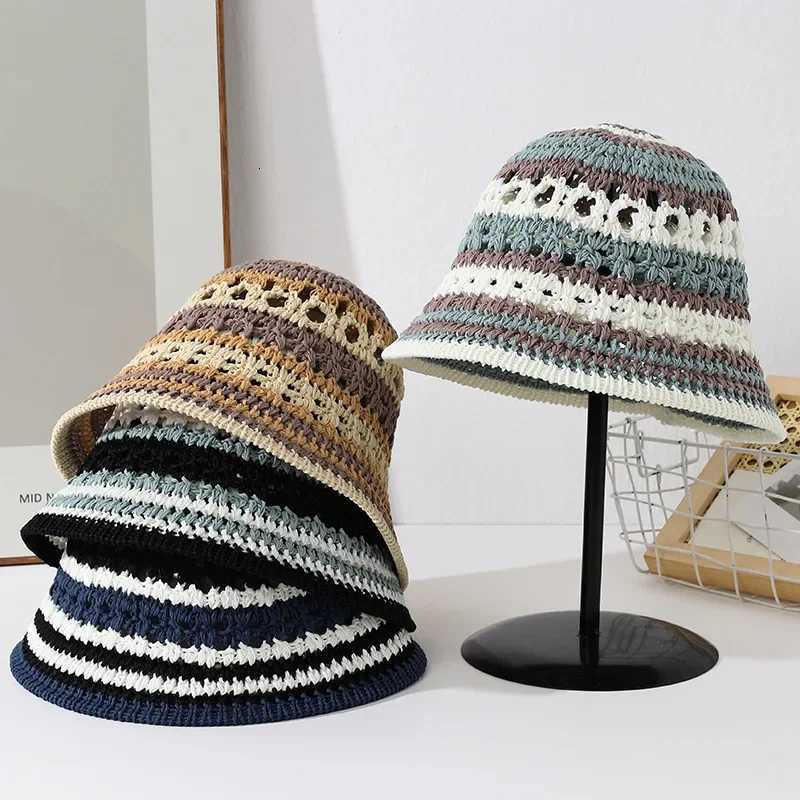 Mens Outdoor Beach Travel Sunscreen Sunshade Str Hat Striped Fisherman Hat Holiday Sun C Y250730