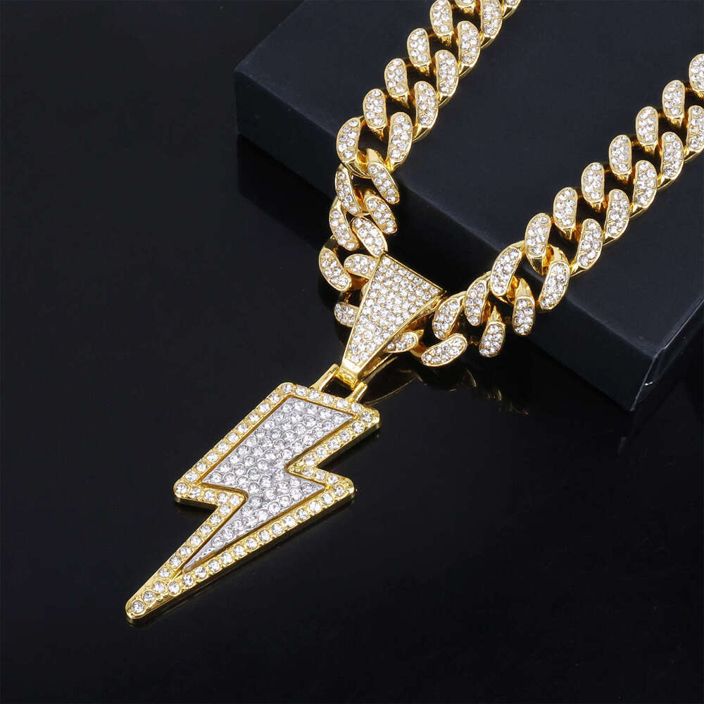 Hip-Hop Style Purple Lighing Inlaid Dia Cuban Chain Personality Creative Trendy Gold-Plated Alloy Jewelry