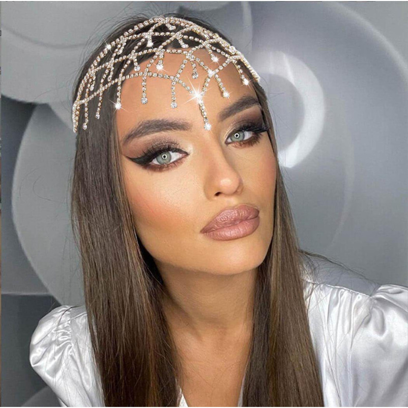 Grid Tassel Forehead Rhinestone Chain Pendant Hair Accessories for Women