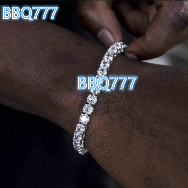 Fashion Shining Jewelry 925 Silver Round Diamond Bracelet Single Row Iced Diamond VVS 4mm 5mm 6mm Moissanite Tennis Chain