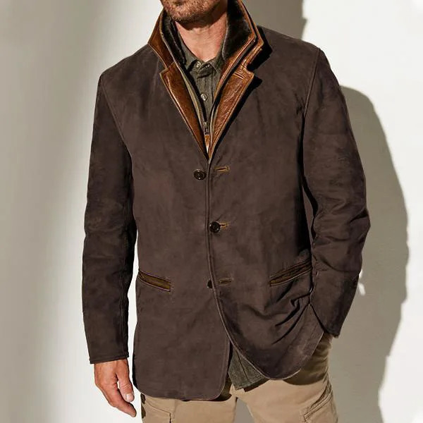 Spring Autumn Mens Jackets Casual Retro Formal Coats for Men Collar Splicing Color Contrasting Tops Clothing 250730