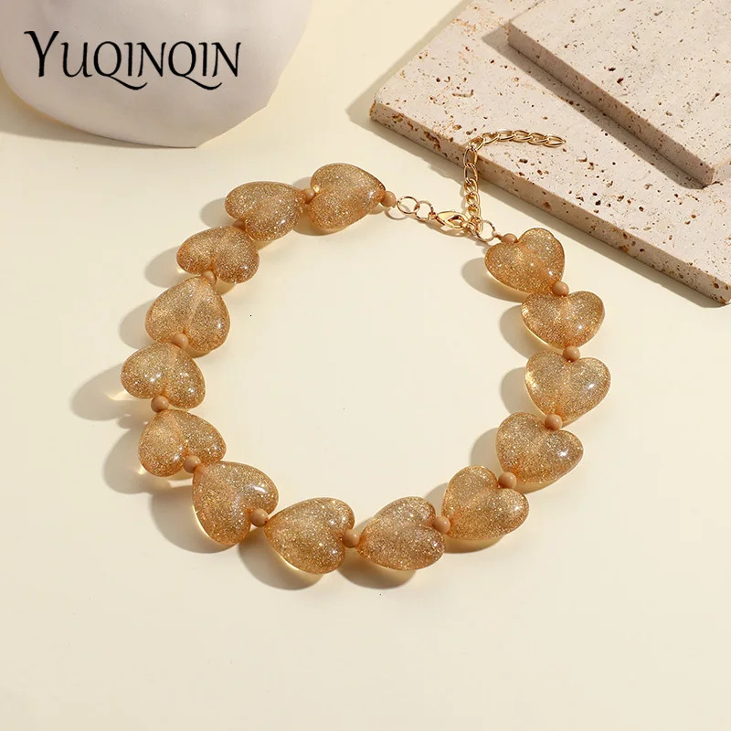 Trendy Cute Transparent Resin Heart Beads Necklaces for Women Beaded Chain Choker Necklace For Girl Simple Fashion Jewelry Party 250729