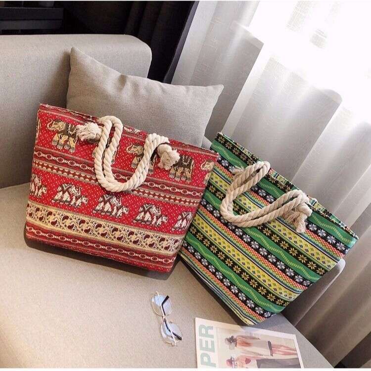 2025 New Canvas Women's Shoulder Handbag Simple Versatile Large Capacity Jute Shopping Beach Bag