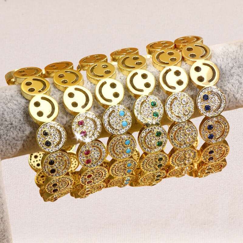Fashion Dia-Studded Smiley Face for Women, Personalized Light Ins Style, High-End Personality Bracelet Ring