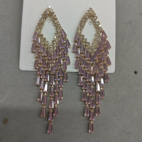 Sier Needle Zircon Rhombus Rectangle Tassel Earrings Fashion Versatile Elegant Studs Exquisite Light High-end Feel Ear Jewelry