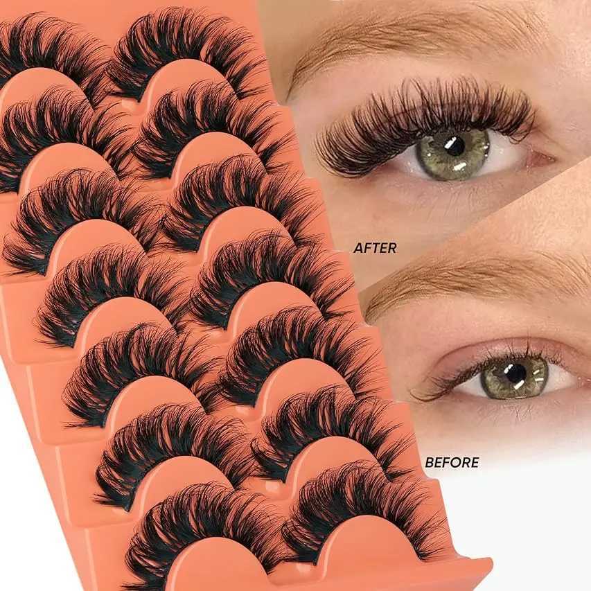 7pairs Fluffy Lashes 8D False Eyelashes 20mm Faux Mink Lashes Natural Fake Lashes Thick Volume Eyelashes Cat Eye Lashes Z250730