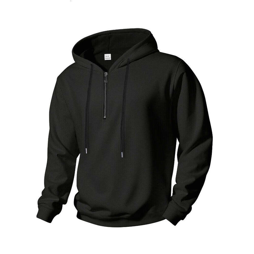 Autumn New Waffle Hooded Small Zipper Casual Long Sleeve Men's Sweatshirt