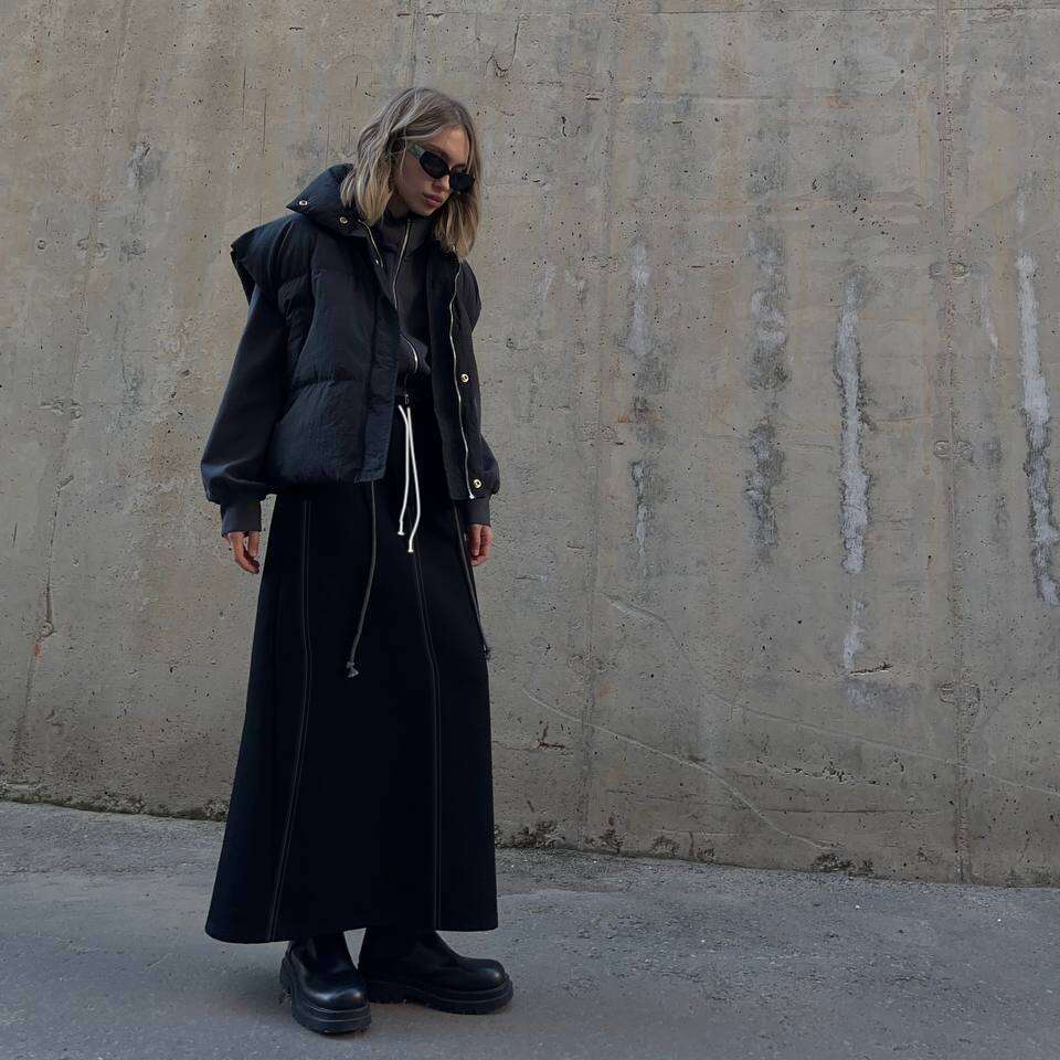 Autumn Winter New High Waist Pure Cotton Comfortable Midi Versatile Straight Knitted Long Skirt B5