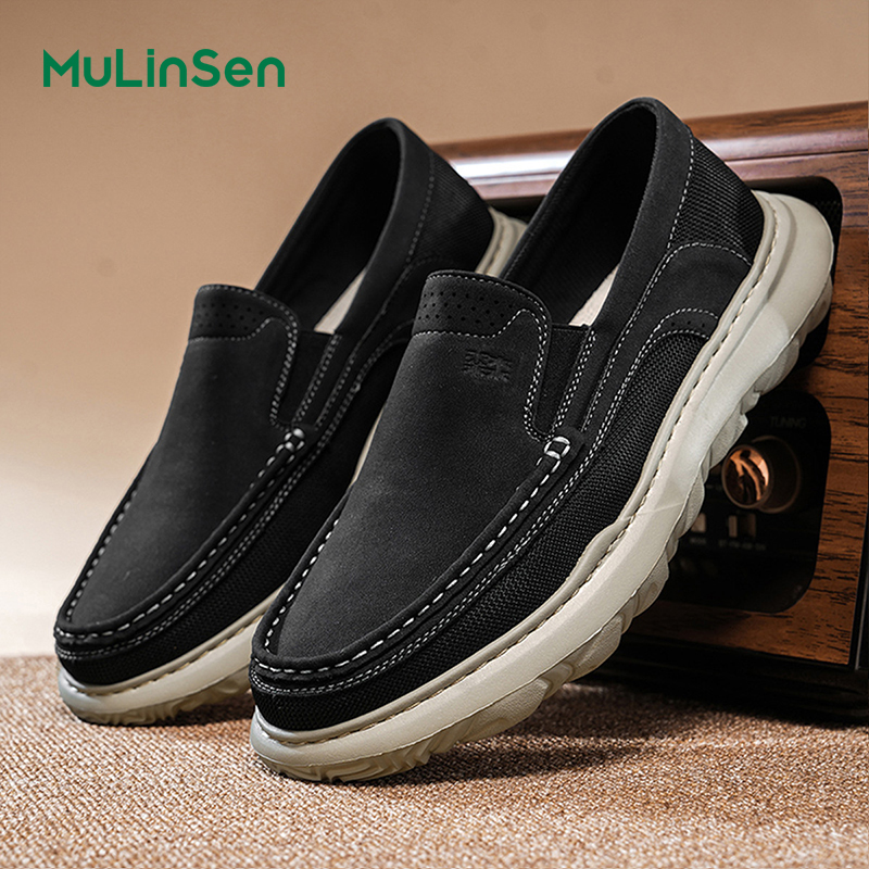 Mulinsen men's shoes breathable cloth shoes men's spring and summer casual leather shoes driving shoes mesh slip-on thin trendy shoes