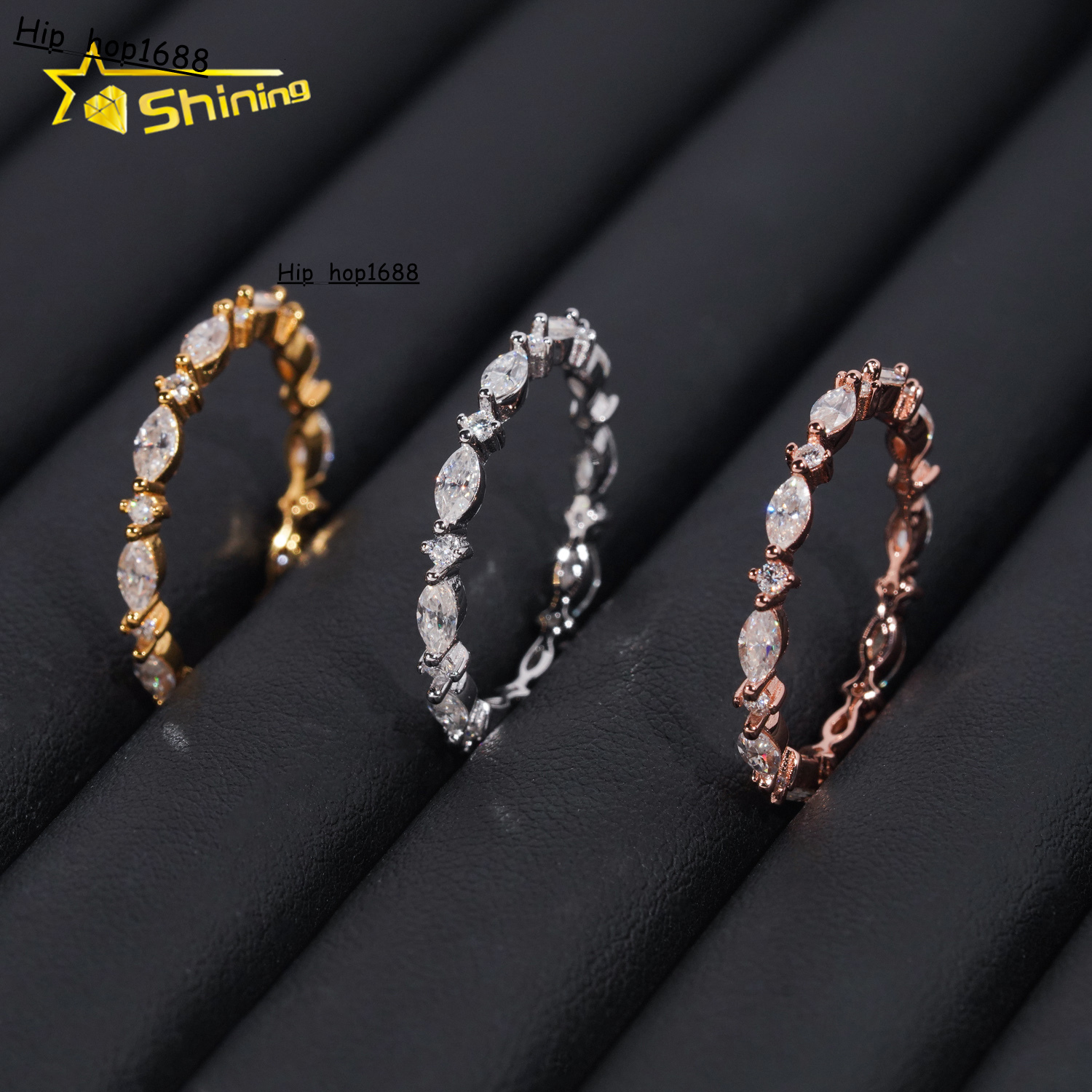 Simple Designs Marquise Cut Bezel Band VVS Moissanite Engagement Ring Gold Plated 18K 925 Sterling Silver Wedding Rings