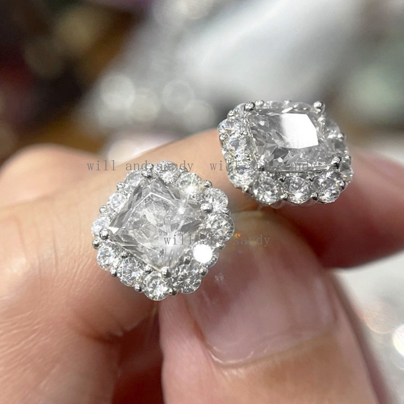 Flower Lace Square Cubic Zircon Diamond Stud Earrings Yellow Pink Designer Jewelry Charm Silver Gold Crystal Leaf Owl Earring for Woman Gift Fashion F