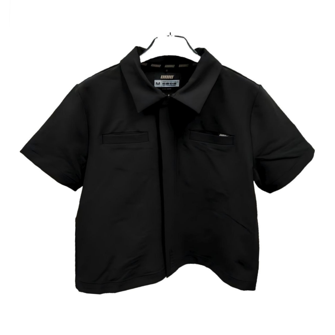 Black Lapel Collar T-shirt Men's Workwear Zip-up T-shirt Top Loose Fit T-shirt with Pockets