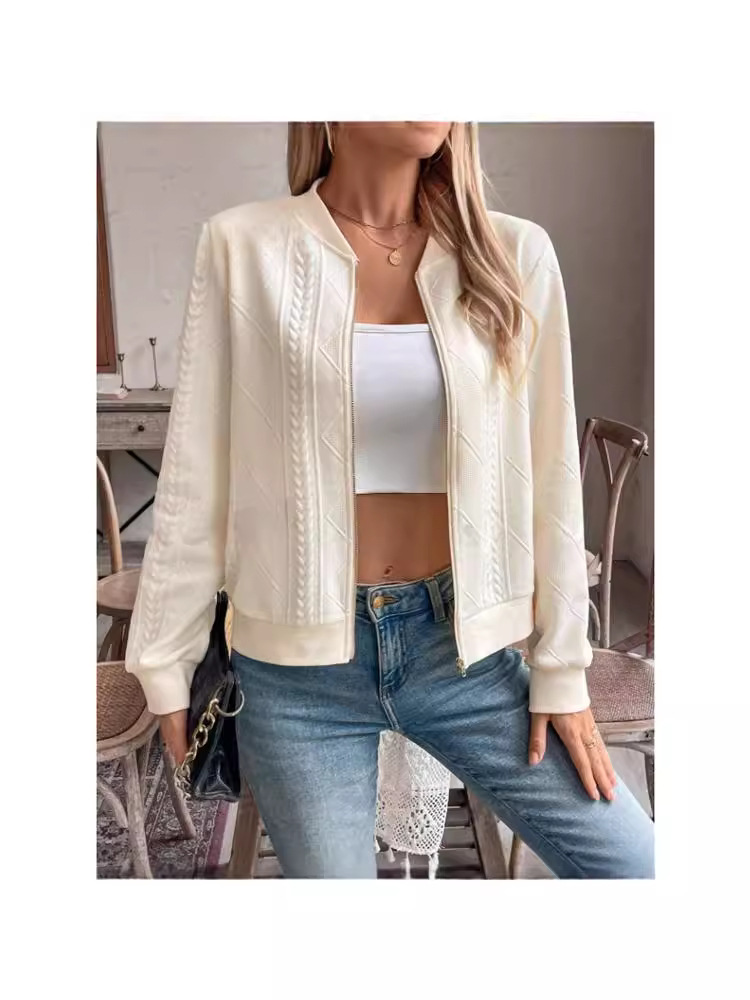 Women's blouse jacquard long-sleeved casual short jacket