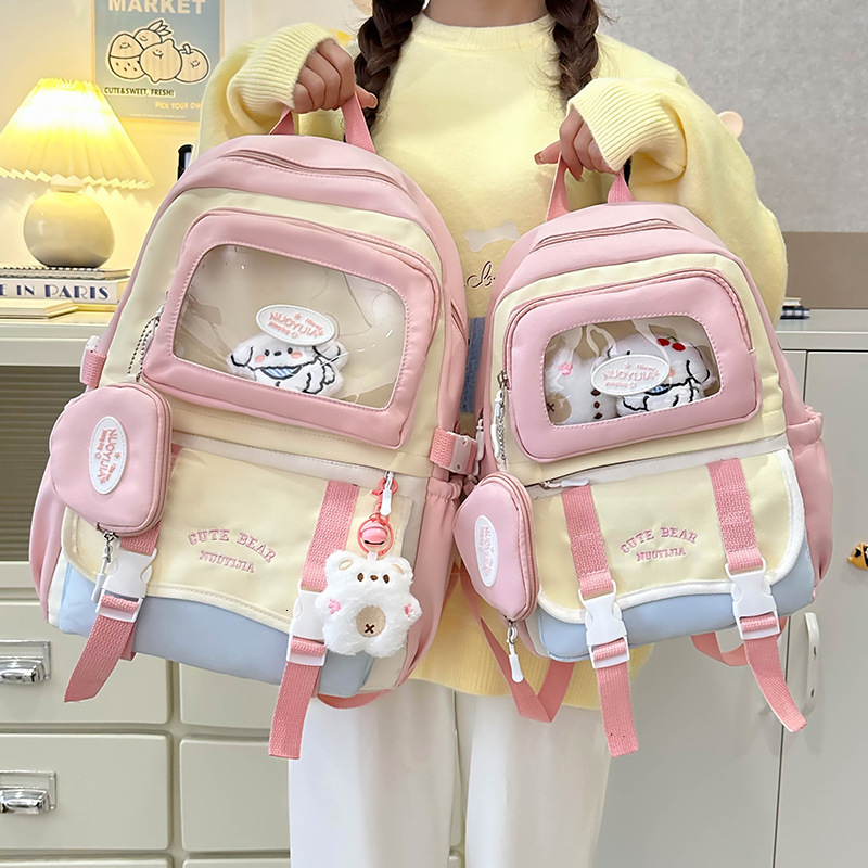 Summer New Pain Bag Large Capacity Female Middle School Student Backpack Multi functional Transparent Backpack Cute Color Block Student Backpack