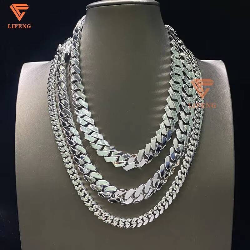 Custom HipHop Jewelry 8-15mm Plain Chain 925 Sterling Silver Moissanite Diamond Iced Out Buckle Miami Cuban Link Chain Necklace