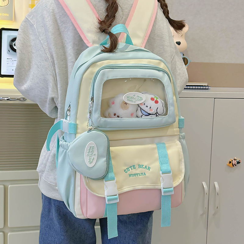 Summer New Pain Bag Large Capacity Female Middle School Student Backpack Multi functional Transparent Backpack Cute Color Block Student Backpack