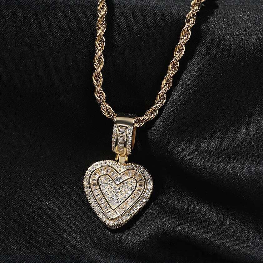 Popular Rock Candy INS Style Light Copper Inlaid Zircon Heart Pendant Necklace Hip Hop