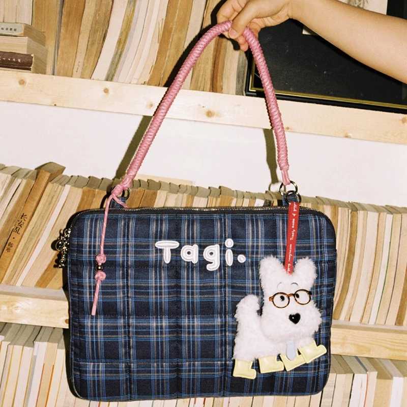 ute Laptop Sle Tablet Sle Girl Bag Korean Simple Plaid Bag Large Capacity Laptop Handbag Notebook Pouch Ladies Tote Bags y250730