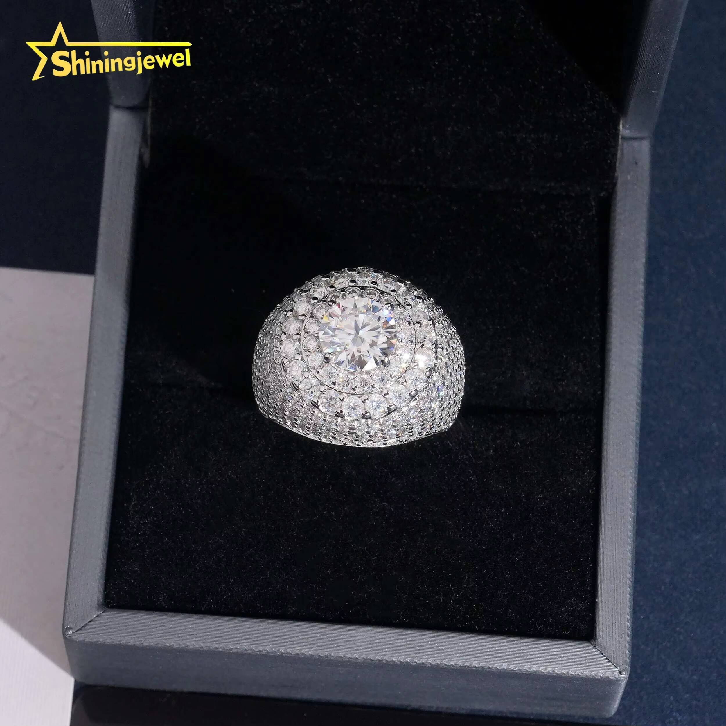 USA Local Stock High Quality Iced Out GRA Certificate Hip Hop 925 Sterling Silver Moissanite Mens Ring