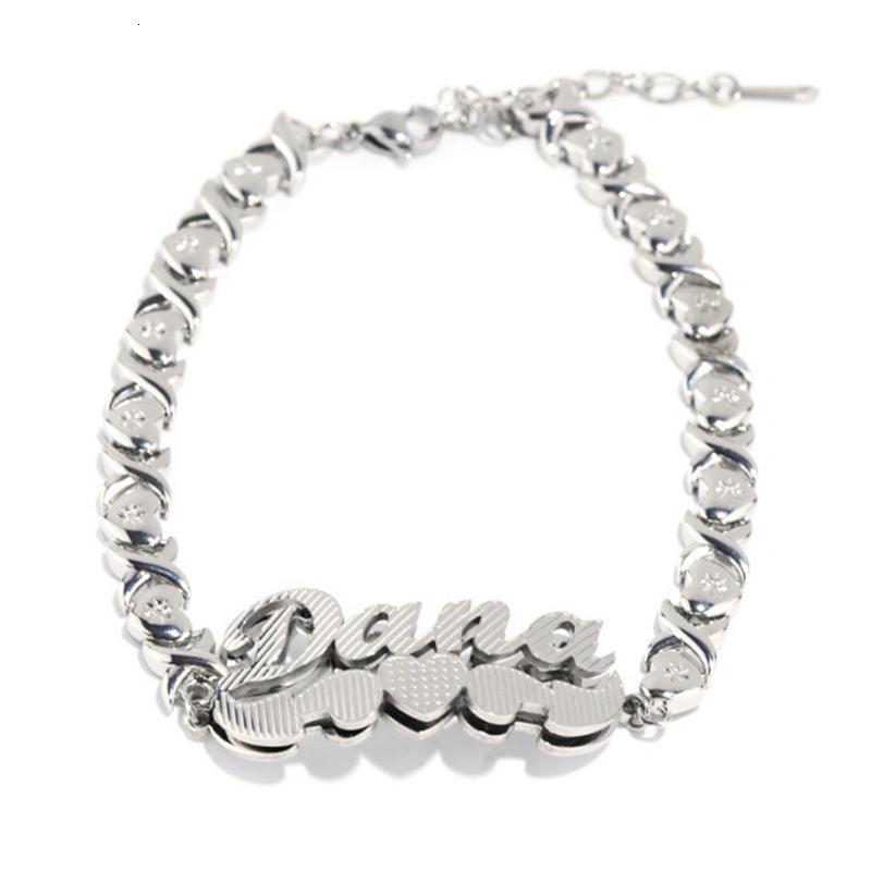 Personalized Custom Name Bracelet For Men And Women Hip Hop 2 Tone DIY English Letter Bangle Bracelets XO Chain Corrosion Cutting Hip Hop Rapper Jewel