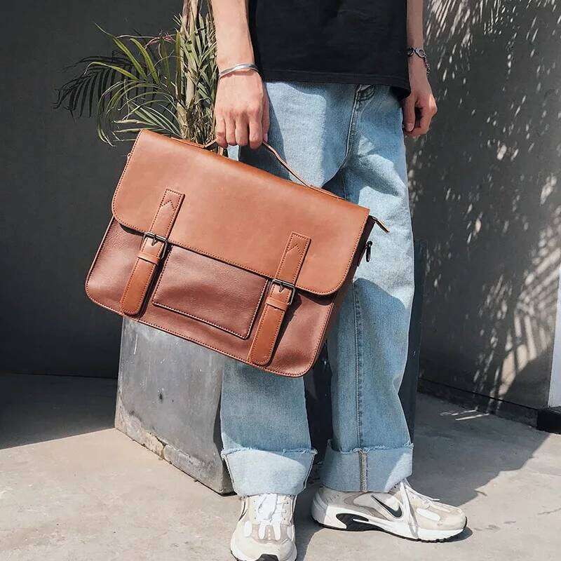 OLOEY Retro Fashion PU Leather Crossbody Handbag Briefcases Laptop Bag Men Shoulder Messenger Bags