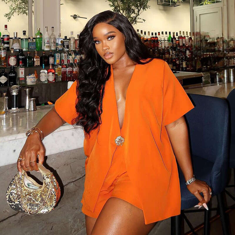 Fashion Solid Color Short Sleeve Suit For Women Summer High Waist Shorts Two-Piece Commuter Outfit B5