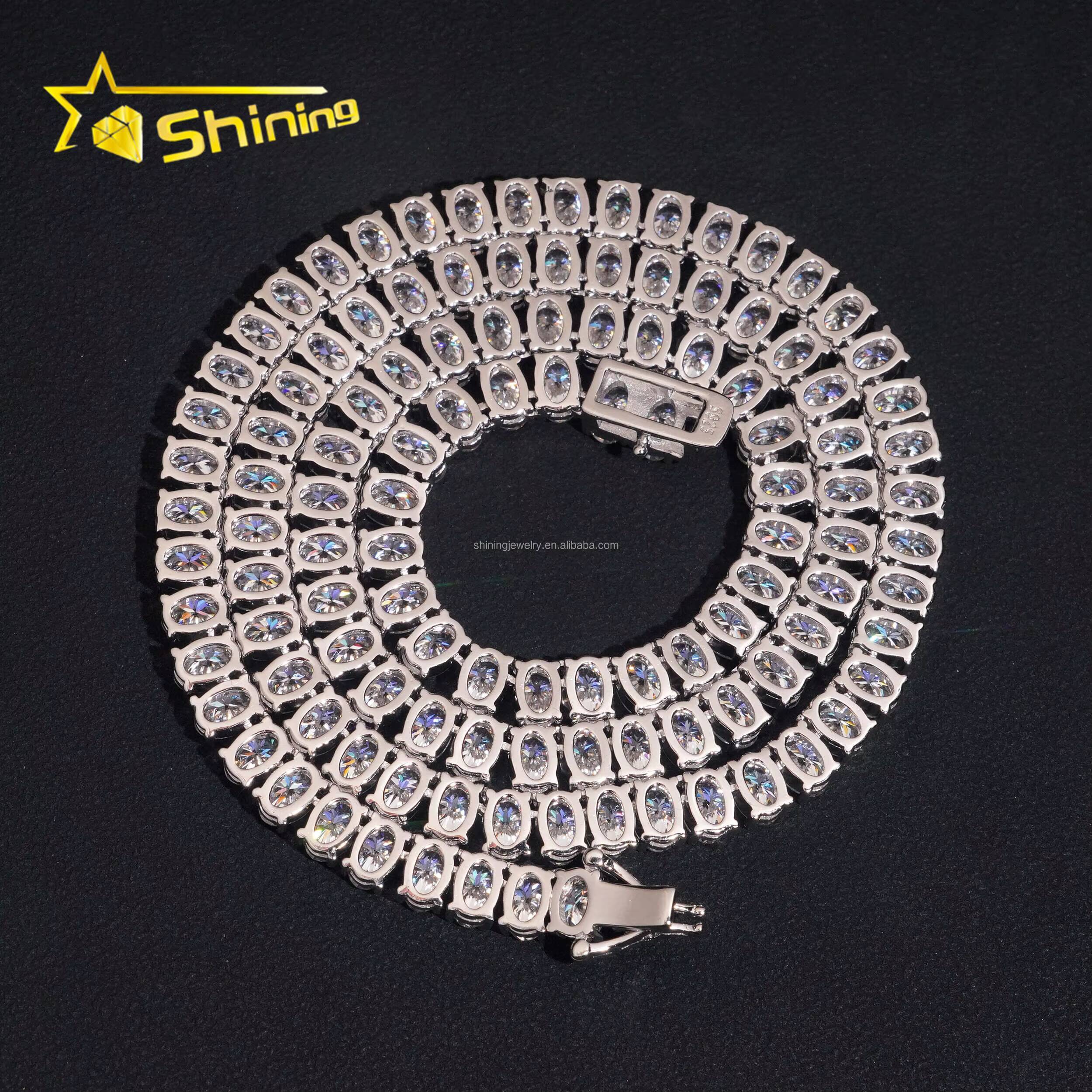 New Arrivals Elegant Stylish Hip Hop Fashion Jewelry Oval Moissanite Diamond 925 Sterling Silver Iced Out Tennis Chain Bracelet