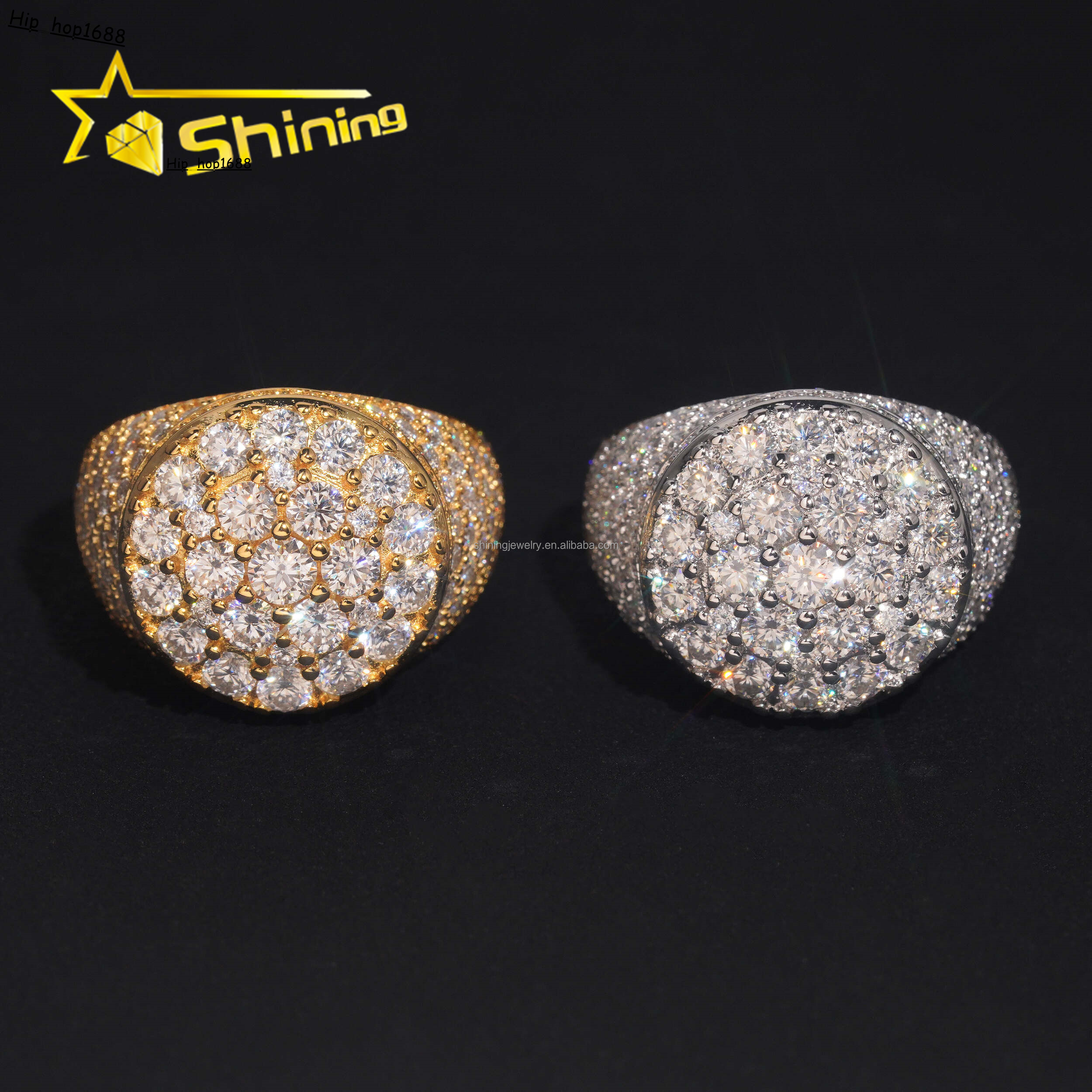 Man Gift Fire Jewelry Honey Comb Setting Luxury Hip Hop Hot Selling S925 Solid Silver Iced Out Moissanite Diamond Round Ring