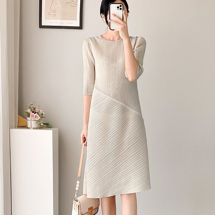 XX1907 French style dress mid-length loose thin large size pleated skirt