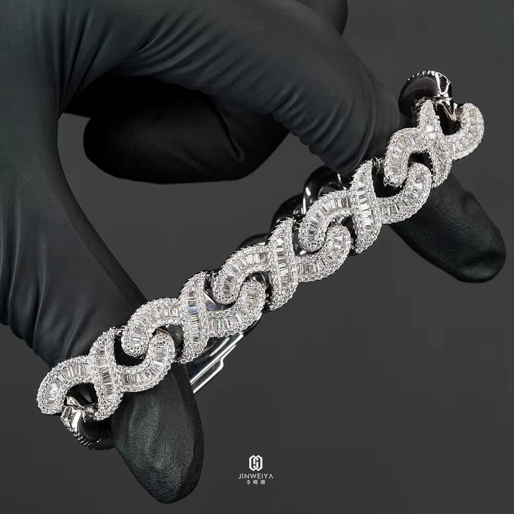 925 Silver Cuban Link Necklace for Men 12mm Moissanite with Rhodium Plating Mens Jewelry