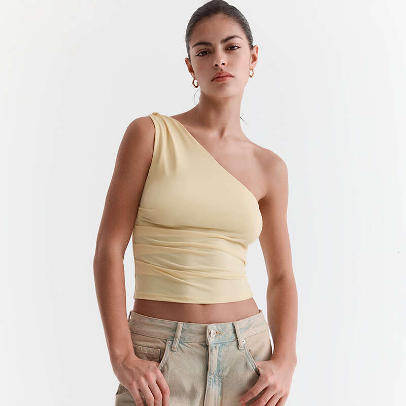 Ytp188 Women's Summer New Solid Color Sleeveless Asymmetrical Neck Tie Sexy One-Shoulder Top B5