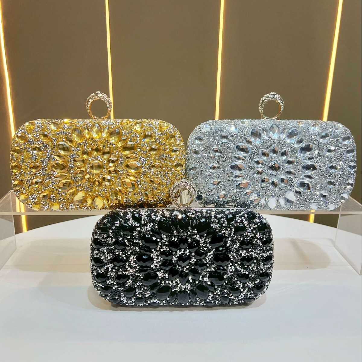 New Diamond Studded Evening Bag Fashion Banquet Womens Wallet Clutch Dress Small Bag Full Diamond Shoulder Crossbody Bag