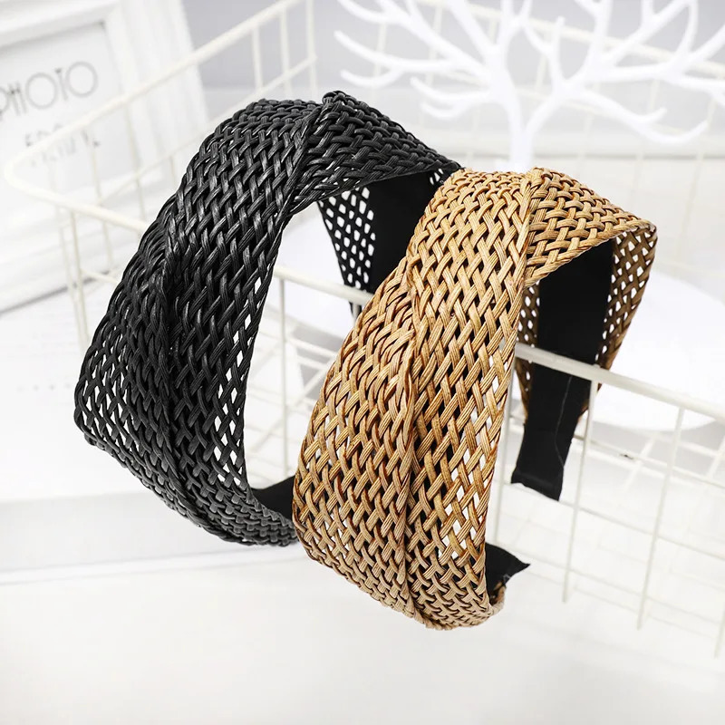 Beach Style Straw Headband Bohe Hair Band Weaving Cross Hoop Summer Women Hairband WideBrimmed Headwear Accessories 250716