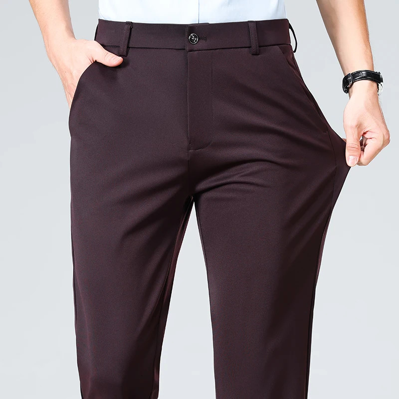 Summer Autumn Thin Trousers Men Formal Dress Suit Pants Work Quality Business Casual Black Wine Red Long Pants 250729