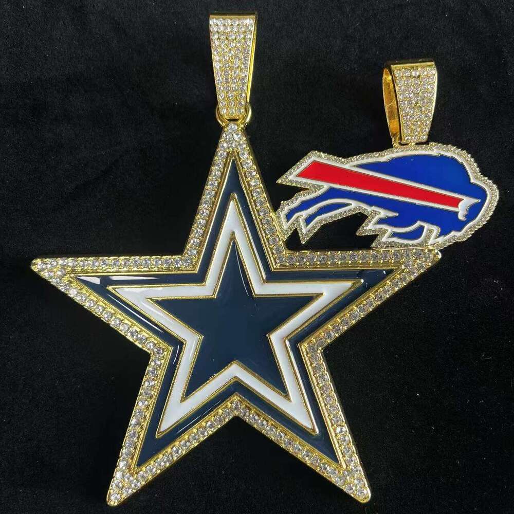 Hot Selling Blue Oil Drop Inlaid Dia Five-Pointed Star Pendant Hip-Hop Alloy Cuban Chain Personalized Creative Necklace